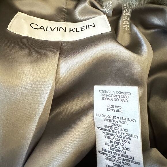 Calvin Klein Womens Size 2X Gray Soft Faux-Fur Mid-Length Anorak Coat Front Zip - Picture 12 of 16